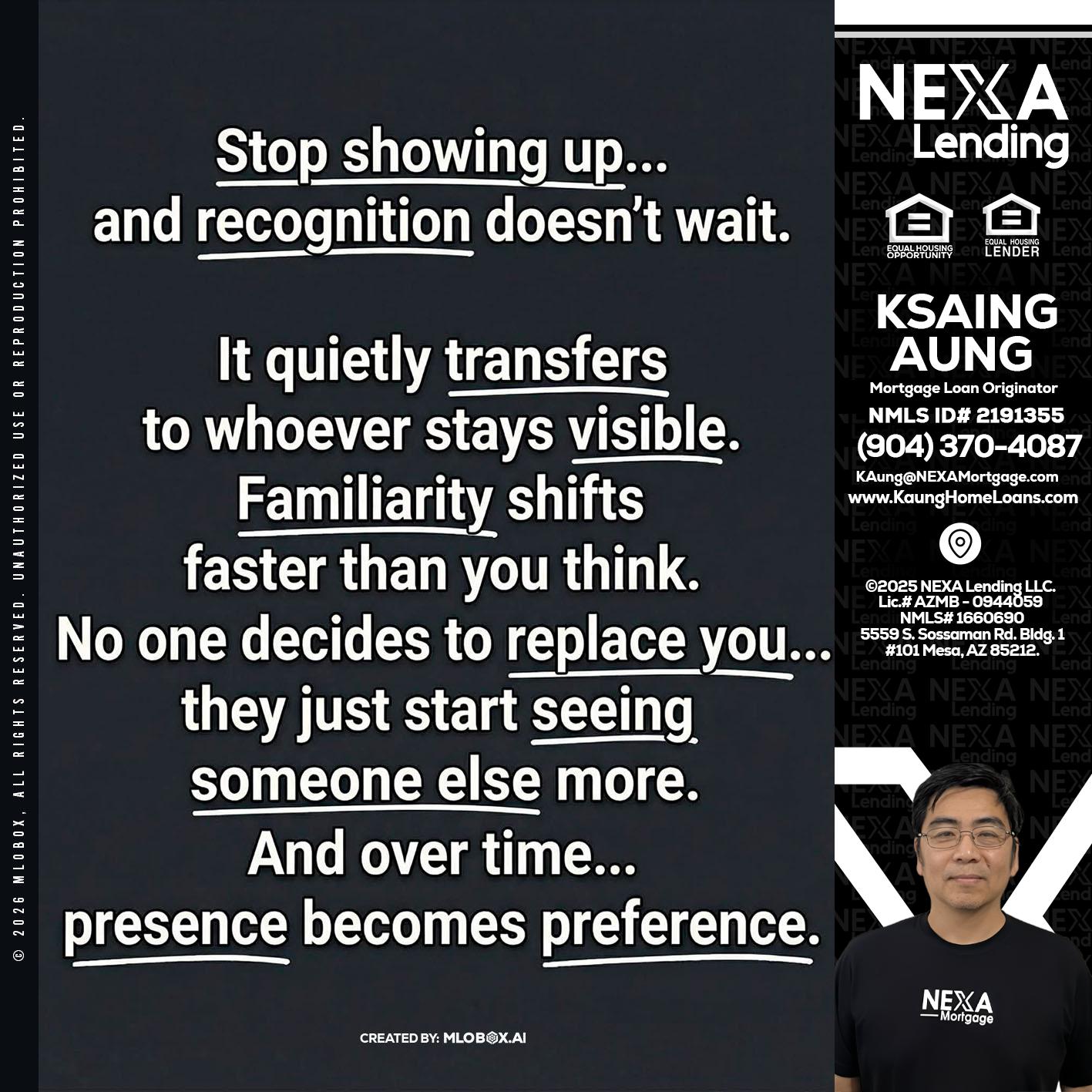 STOP SHOWING - Ksaing Aung -Mortgage Loan Originator
