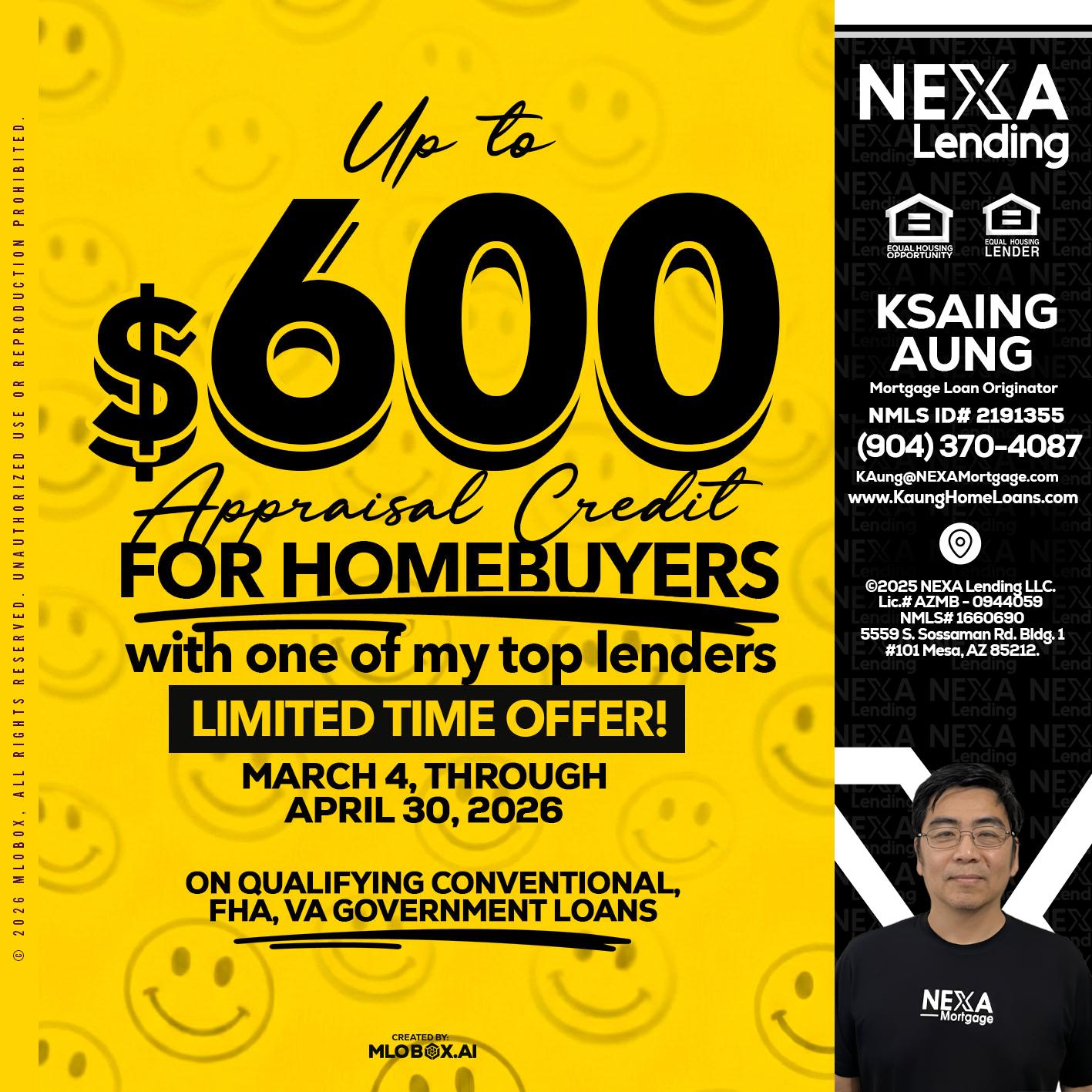 UP TO 600 - Ksaing Aung -Mortgage Loan Originator