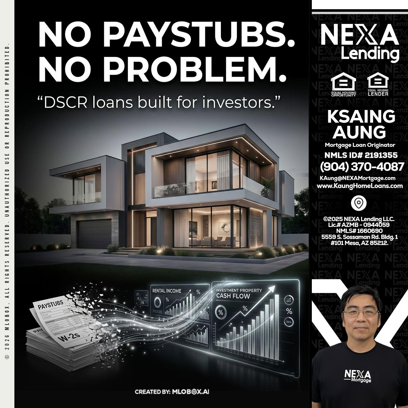 no paystub - Ksaing Aung -Mortgage Loan Originator