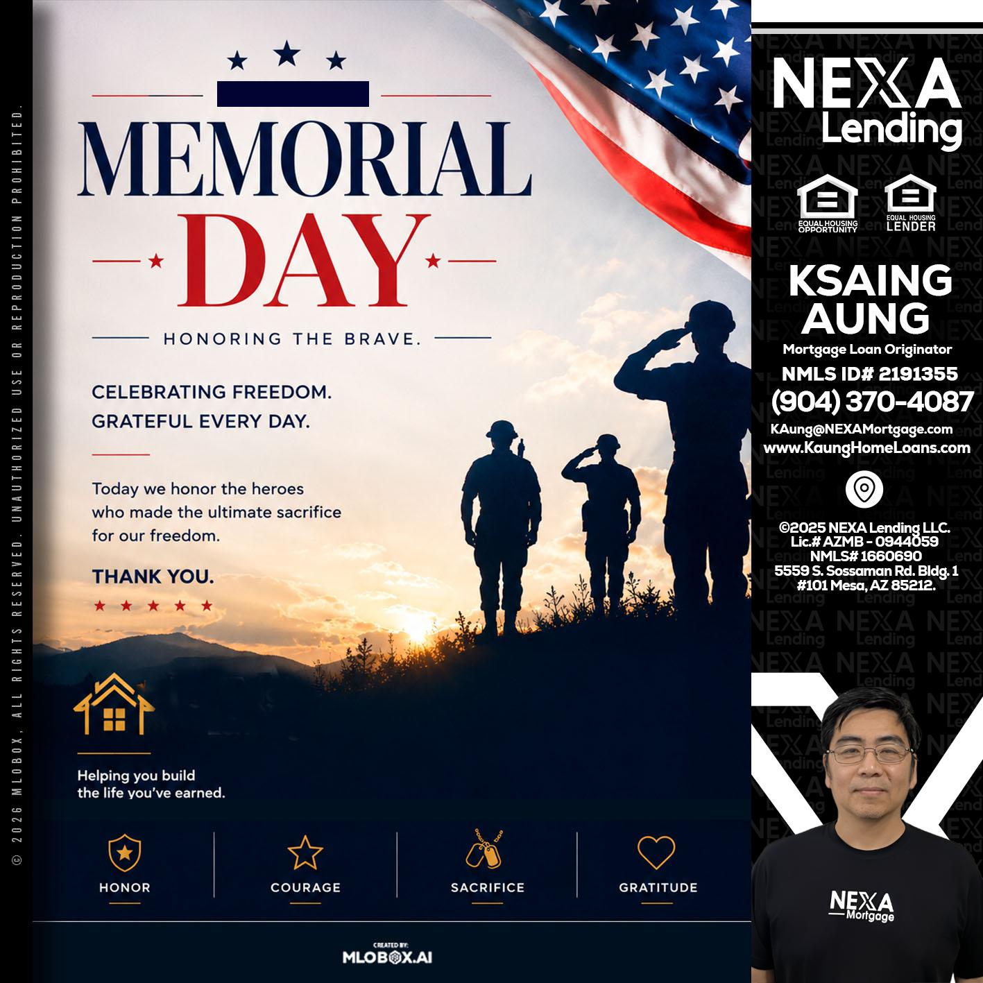 MEMORIAL DAY - Ksaing Aung -Mortgage Loan Originator